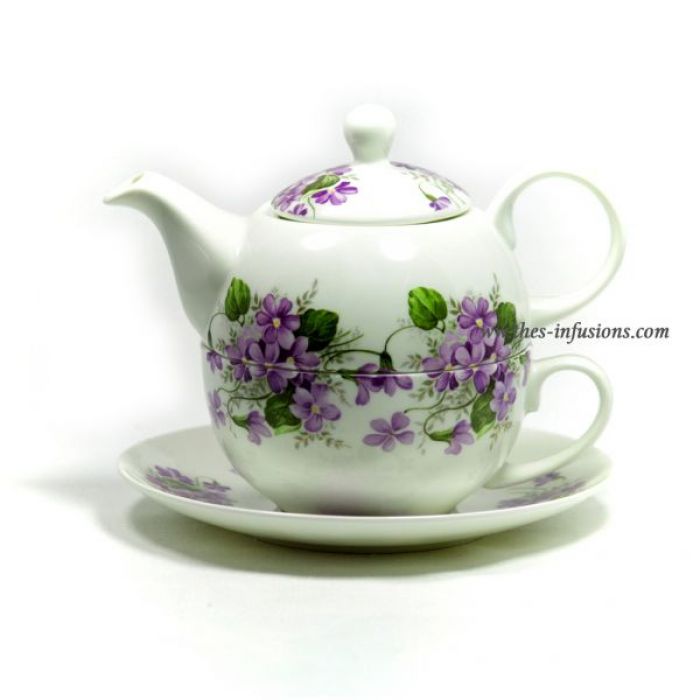 Théière porcelaine égoiste motif violette L